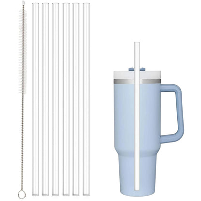 Replacement Straw Compatible with  40 Oz 30 Oz Cup Tumbler, 6 Pack Reusable Straw with Cleaning Brush, Plastic, Clear